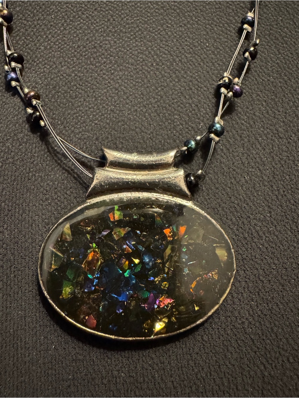 Chico’s Iridescent Mosaic Statement Pendant Multi Strand Necklace